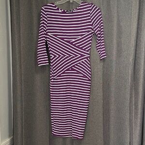 Striped Purple & White Long Sleeve Sheath Dress